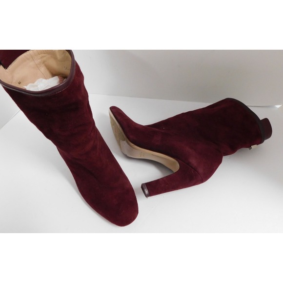 Stuart Weitzman Brooks Boots Wine Suede Heeled Pull On Round Toe Ankle Sz 7 M - Picture 3 of 8